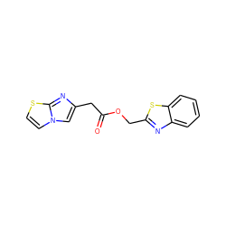 O=C(Cc1cn2ccsc2n1)OCc1nc2ccccc2s1 ZINC000003265055