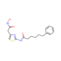 O=C(Cc1csc(NC(=O)CCCCCc2ccccc2)n1)NO ZINC000028464782