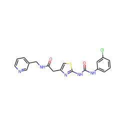 O=C(Cc1csc(NC(=O)Nc2cccc(Cl)c2)n1)NCc1cccnc1 ZINC000009573662