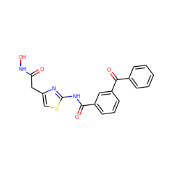 O=C(Cc1csc(NC(=O)c2cccc(C(=O)c3ccccc3)c2)n1)NO ZINC000028459863