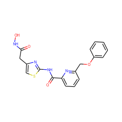 O=C(Cc1csc(NC(=O)c2cccc(COc3ccccc3)n2)n1)NO ZINC000028468408