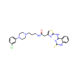 O=C(Cc1csc(Nc2nc(=S)[nH]c3ccccc23)n1)NCCCN1CCN(c2cccc(Cl)c2)CC1 ZINC000017337621