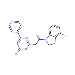 O=C(Cc1nc(-c2ccncc2)cc(=O)[nH]1)N1CCc2c(F)cccc21 ZINC000147075329