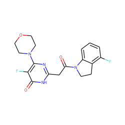 O=C(Cc1nc(N2CCOCC2)c(F)c(=O)[nH]1)N1CCc2c(F)cccc21 ZINC000147091859