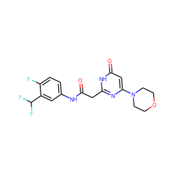 O=C(Cc1nc(N2CCOCC2)cc(=O)[nH]1)Nc1ccc(F)c(C(F)F)c1 ZINC000115071023