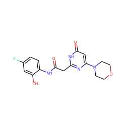 O=C(Cc1nc(N2CCOCC2)cc(=O)[nH]1)Nc1ccc(F)cc1O ZINC000114868522