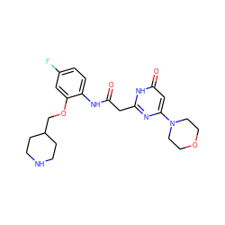 O=C(Cc1nc(N2CCOCC2)cc(=O)[nH]1)Nc1ccc(F)cc1OCC1CCNCC1 ZINC000115076174