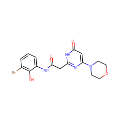 O=C(Cc1nc(N2CCOCC2)cc(=O)[nH]1)Nc1cccc(Br)c1O ZINC000115072376