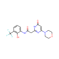 O=C(Cc1nc(N2CCOCC2)cc(=O)[nH]1)Nc1cccc(C(F)(F)F)c1O ZINC000115069869