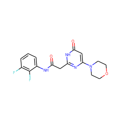 O=C(Cc1nc(N2CCOCC2)cc(=O)[nH]1)Nc1cccc(F)c1F ZINC000115062138