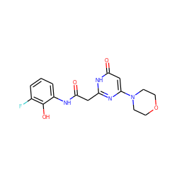 O=C(Cc1nc(N2CCOCC2)cc(=O)[nH]1)Nc1cccc(F)c1O ZINC000115066492