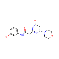 O=C(Cc1nc(N2CCOCC2)cc(=O)[nH]1)Nc1cccc(O)c1 ZINC000115067705