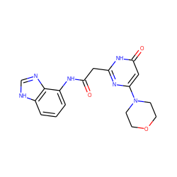 O=C(Cc1nc(N2CCOCC2)cc(=O)[nH]1)Nc1cccc2[nH]cnc12 ZINC000145015525