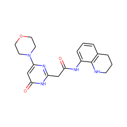 O=C(Cc1nc(N2CCOCC2)cc(=O)[nH]1)Nc1cccc2c1NCCC2 ZINC000115076078