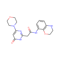 O=C(Cc1nc(N2CCOCC2)cc(=O)[nH]1)Nc1cccc2c1OCCN2 ZINC000115073780