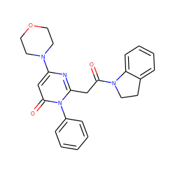 O=C(Cc1nc(N2CCOCC2)cc(=O)n1-c1ccccc1)N1CCc2ccccc21 ZINC000147079926