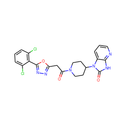 O=C(Cc1nnc(-c2c(Cl)cccc2Cl)o1)N1CCC(n2c(=O)[nH]c3ncccc32)CC1 ZINC000045369421