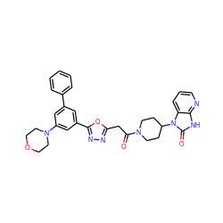 O=C(Cc1nnc(-c2cc(-c3ccccc3)cc(N3CCOCC3)c2)o1)N1CCC(n2c(=O)[nH]c3ncccc32)CC1 ZINC000049756253