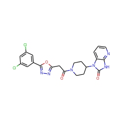 O=C(Cc1nnc(-c2cc(Cl)cc(Cl)c2)o1)N1CCC(n2c(=O)[nH]c3ncccc32)CC1 ZINC000045371755