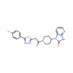 O=C(Cc1nnc(-c2ccc(Cl)cc2)o1)N1CCC(n2c(=O)[nH]c3ncccc32)CC1 ZINC000045368555