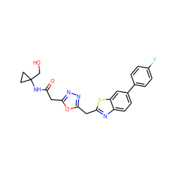 O=C(Cc1nnc(Cc2nc3ccc(-c4ccc(F)cc4)cc3s2)o1)NC1(CO)CC1 ZINC000149866927