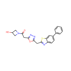 O=C(Cc1nnc(Cc2nc3ccc(-c4ccccc4)cc3s2)o1)N1CC(O)C1 ZINC000149873492