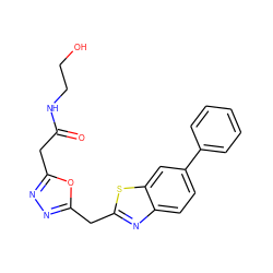 O=C(Cc1nnc(Cc2nc3ccc(-c4ccccc4)cc3s2)o1)NCCO ZINC000147391933