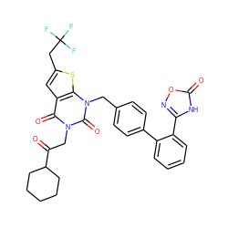 O=C(Cn1c(=O)c2cc(CC(F)(F)F)sc2n(Cc2ccc(-c3ccccc3-c3noc(=O)[nH]3)cc2)c1=O)C1CCCCC1 ZINC000096169976