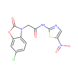 O=C(Cn1c(=O)oc2cc(Cl)ccc21)Nc1ncc([N+](=O)[O-])s1 ZINC000299839365