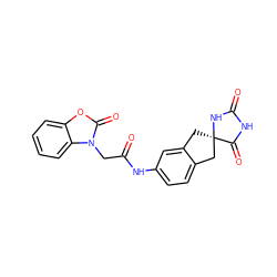 O=C(Cn1c(=O)oc2ccccc21)Nc1ccc2c(c1)C[C@]1(C2)NC(=O)NC1=O ZINC000028604459