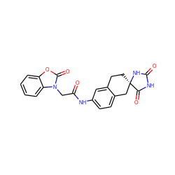 O=C(Cn1c(=O)oc2ccccc21)Nc1ccc2c(c1)CC[C@]1(C2)NC(=O)NC1=O ZINC000028604457