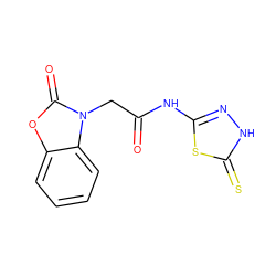 O=C(Cn1c(=O)oc2ccccc21)Nc1n[nH]c(=S)s1 ZINC000006345347