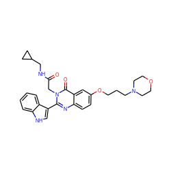 O=C(Cn1c(-c2c[nH]c3ccccc23)nc2ccc(OCCCN3CCOCC3)cc2c1=O)NCC1CC1 ZINC000101403857