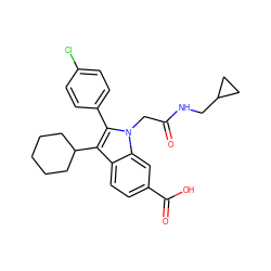 O=C(Cn1c(-c2ccc(Cl)cc2)c(C2CCCCC2)c2ccc(C(=O)O)cc21)NCC1CC1 ZINC000013646587