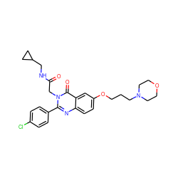 O=C(Cn1c(-c2ccc(Cl)cc2)nc2ccc(OCCCN3CCOCC3)cc2c1=O)NCC1CC1 ZINC000066101477