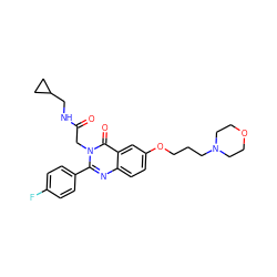 O=C(Cn1c(-c2ccc(F)cc2)nc2ccc(OCCCN3CCOCC3)cc2c1=O)NCC1CC1 ZINC000066101480