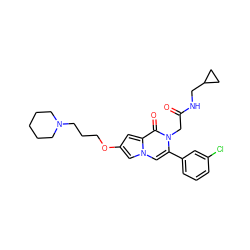 O=C(Cn1c(-c2cccc(Cl)c2)cn2cc(OCCCN3CCCCC3)cc2c1=O)NCC1CC1 ZINC000058592457