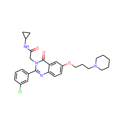 O=C(Cn1c(-c2cccc(Cl)c2)nc2ccc(OCCCN3CCCCC3)cc2c1=O)NC1CC1 ZINC000066076452