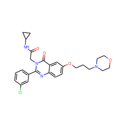 O=C(Cn1c(-c2cccc(Cl)c2)nc2ccc(OCCCN3CCOCC3)cc2c1=O)NC1CC1 ZINC000066079843