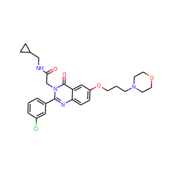 O=C(Cn1c(-c2cccc(Cl)c2)nc2ccc(OCCCN3CCOCC3)cc2c1=O)NCC1CC1 ZINC000066074390