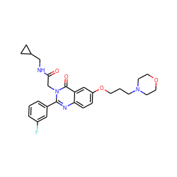 O=C(Cn1c(-c2cccc(F)c2)nc2ccc(OCCCN3CCOCC3)cc2c1=O)NCC1CC1 ZINC000066074391