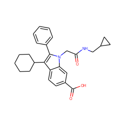 O=C(Cn1c(-c2ccccc2)c(C2CCCCC2)c2ccc(C(=O)O)cc21)NCC1CC1 ZINC000013646566