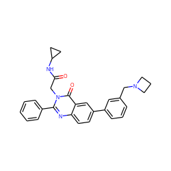 O=C(Cn1c(-c2ccccc2)nc2ccc(-c3cccc(CN4CCC4)c3)cc2c1=O)NC1CC1 ZINC000071340667