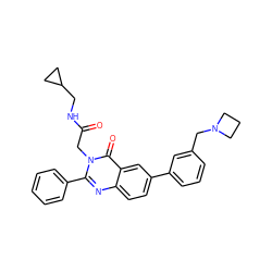 O=C(Cn1c(-c2ccccc2)nc2ccc(-c3cccc(CN4CCC4)c3)cc2c1=O)NCC1CC1 ZINC000071340423