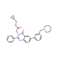 O=C(Cn1c(-c2ccccc2)nc2ccc(-c3cccc(CN4CCCCC4)c3)cc2c1=O)NCC1CC1 ZINC000071331974