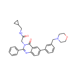 O=C(Cn1c(-c2ccccc2)nc2ccc(-c3cccc(CN4CCOCC4)c3)cc2c1=O)NCC1CC1 ZINC000071341378