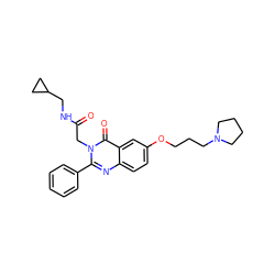 O=C(Cn1c(-c2ccccc2)nc2ccc(OCCCN3CCCC3)cc2c1=O)NCC1CC1 ZINC000058582713