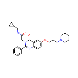 O=C(Cn1c(-c2ccccc2)nc2ccc(OCCCN3CCCCC3)cc2c1=O)NCC1CC1 ZINC000058581991