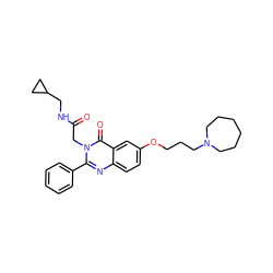 O=C(Cn1c(-c2ccccc2)nc2ccc(OCCCN3CCCCCC3)cc2c1=O)NCC1CC1 ZINC000058582947