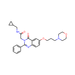 O=C(Cn1c(-c2ccccc2)nc2ccc(OCCCN3CCOCC3)cc2c1=O)NCC1CC1 ZINC000058583820